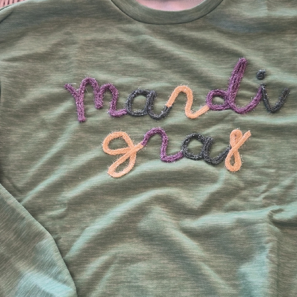 Olive Green Sweatshirt with Embroidered Text
